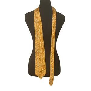 Alynn Egyptian Hieroglyphics Silk Tie Gold 4th Century BC Print 3.5”‎ Wide